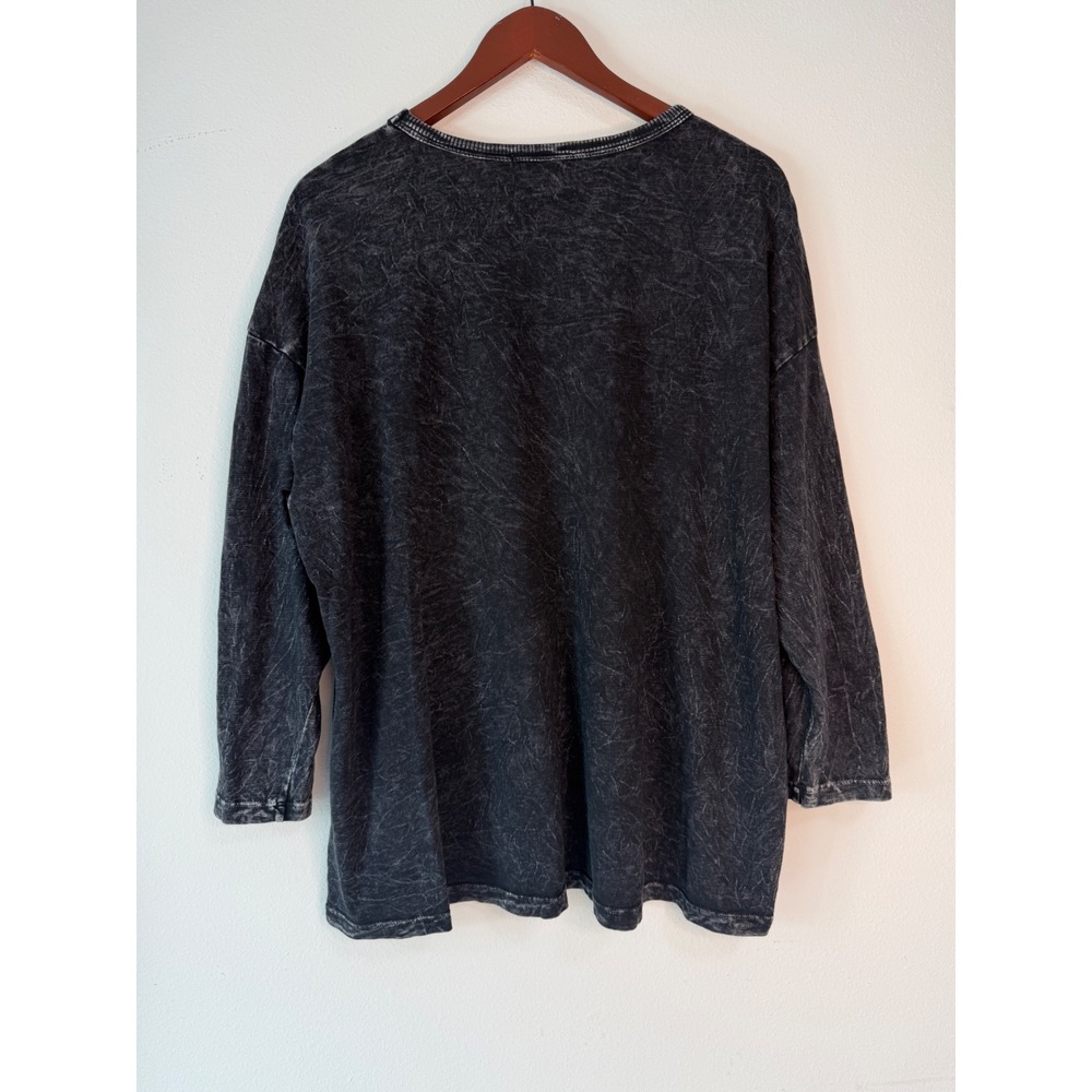 Jess & Jane Black Mineral Washed Daisy Tunic Top Womens Large Boho Lagenlook - Picture 4 of 11